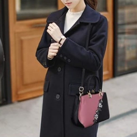 Handbag Embroidery Top Handle Satchel Fashion Shoulder Bag Tote Purse Black Pink - Picture 5 of 7